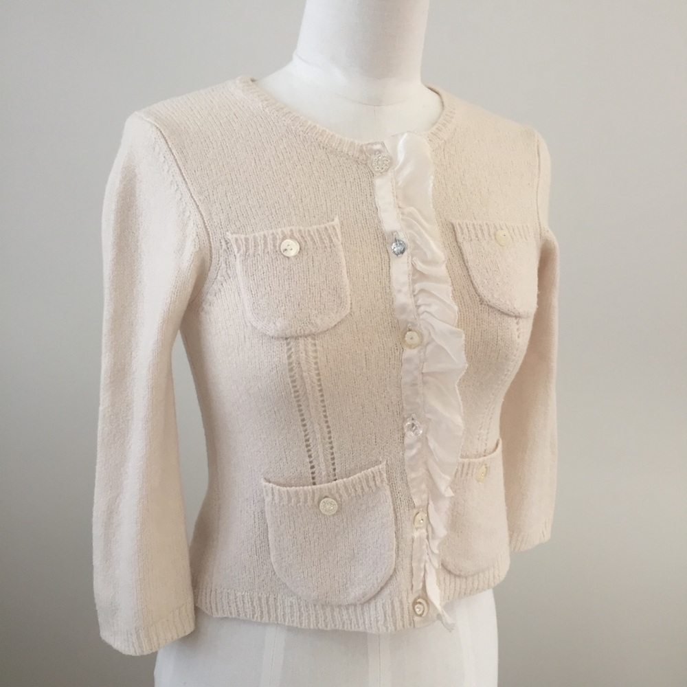 Rebecca Taylor Wool Blend Ruffle Cardigan, Sz S